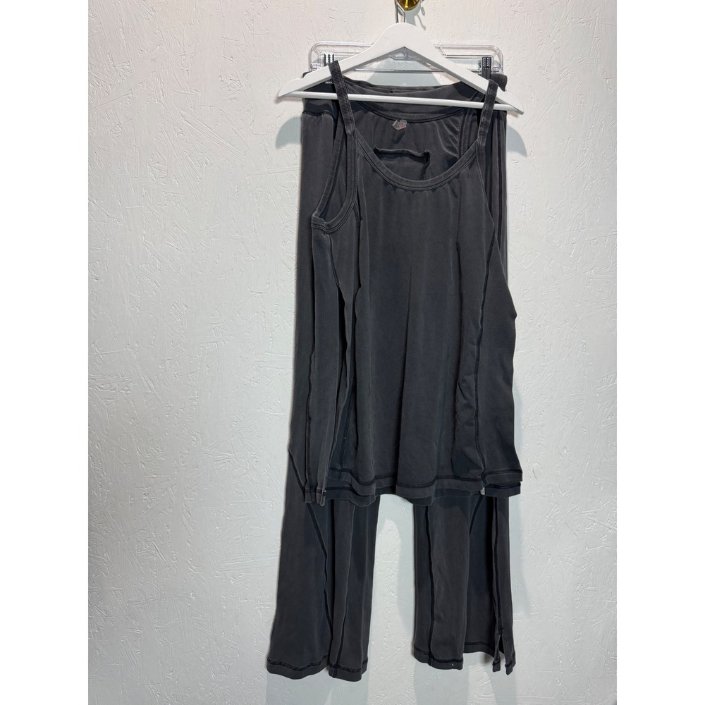 Free People Movement Ribbed Tank and Pants Set XL Washed Black Activewear